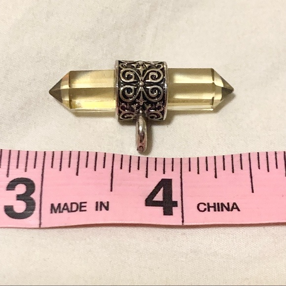 Double Point Pendant with Silver Toned Fitting Carved Amulet - Picture 6 of 6